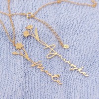 Złoty łańcuszek z imieniem i kwiatowym znakiem zodiaku | srebro 925 pozłacane 18k złotem